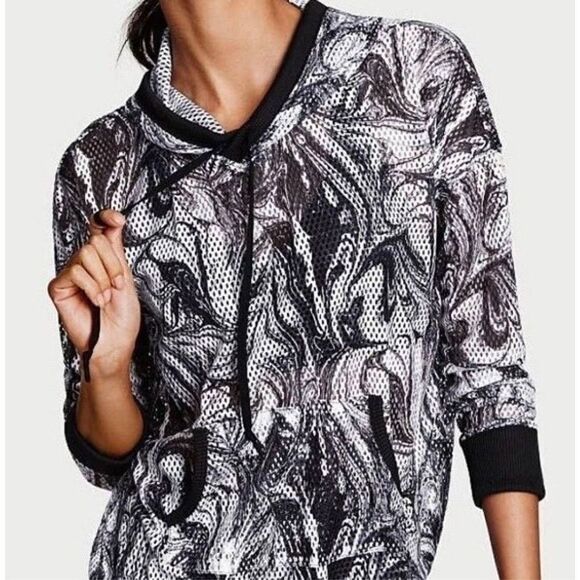 NWT Victoria's Secret Women's Sport Mesh Hoodie Swirl Pullover Athletic Black XS - Picture 9 of 9
